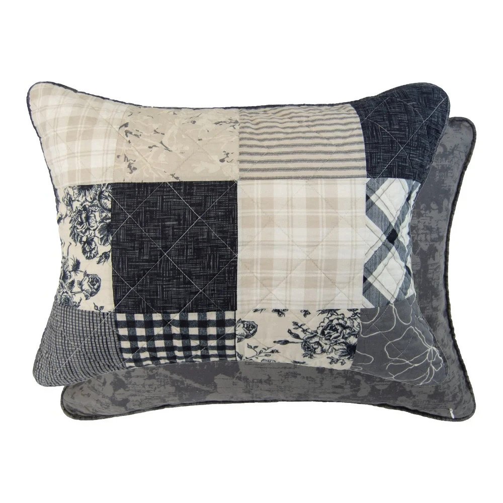 Donna Sharp Augusta Patchwork Soft Black Ivory Cotton Country King 3PC Quilt Set