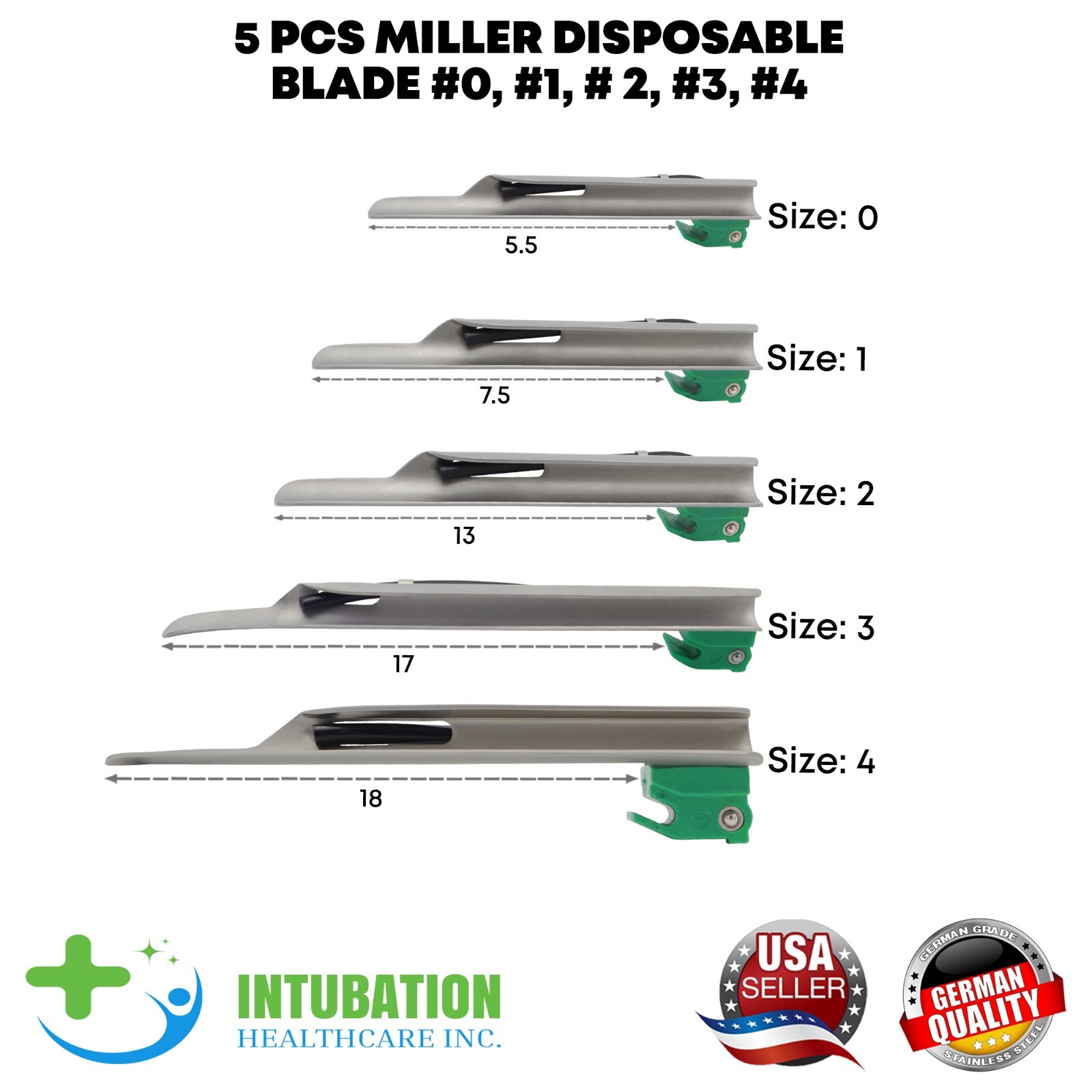 Fiber Optic Laryngoscope Set Macintosh & Miller Blade 2 Handles Intubation Kit