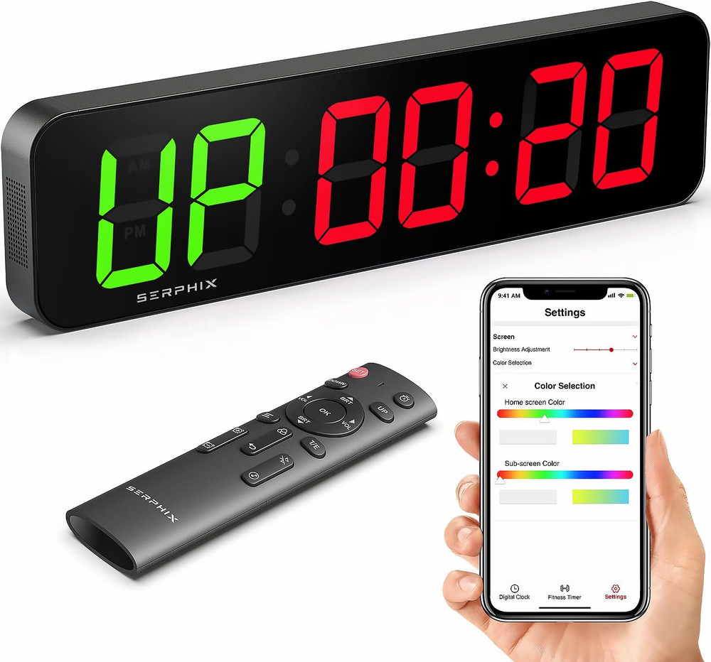 15.2" Gym Timer, App & Remote Control, Customizable LED Colors, Workout Interval