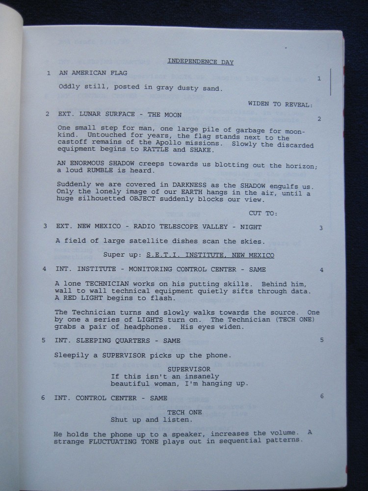 ORIGINAL SCRIPT for INDEPENDENCE DAY by DEAN DEVLIN & ROLAND EMMERICH