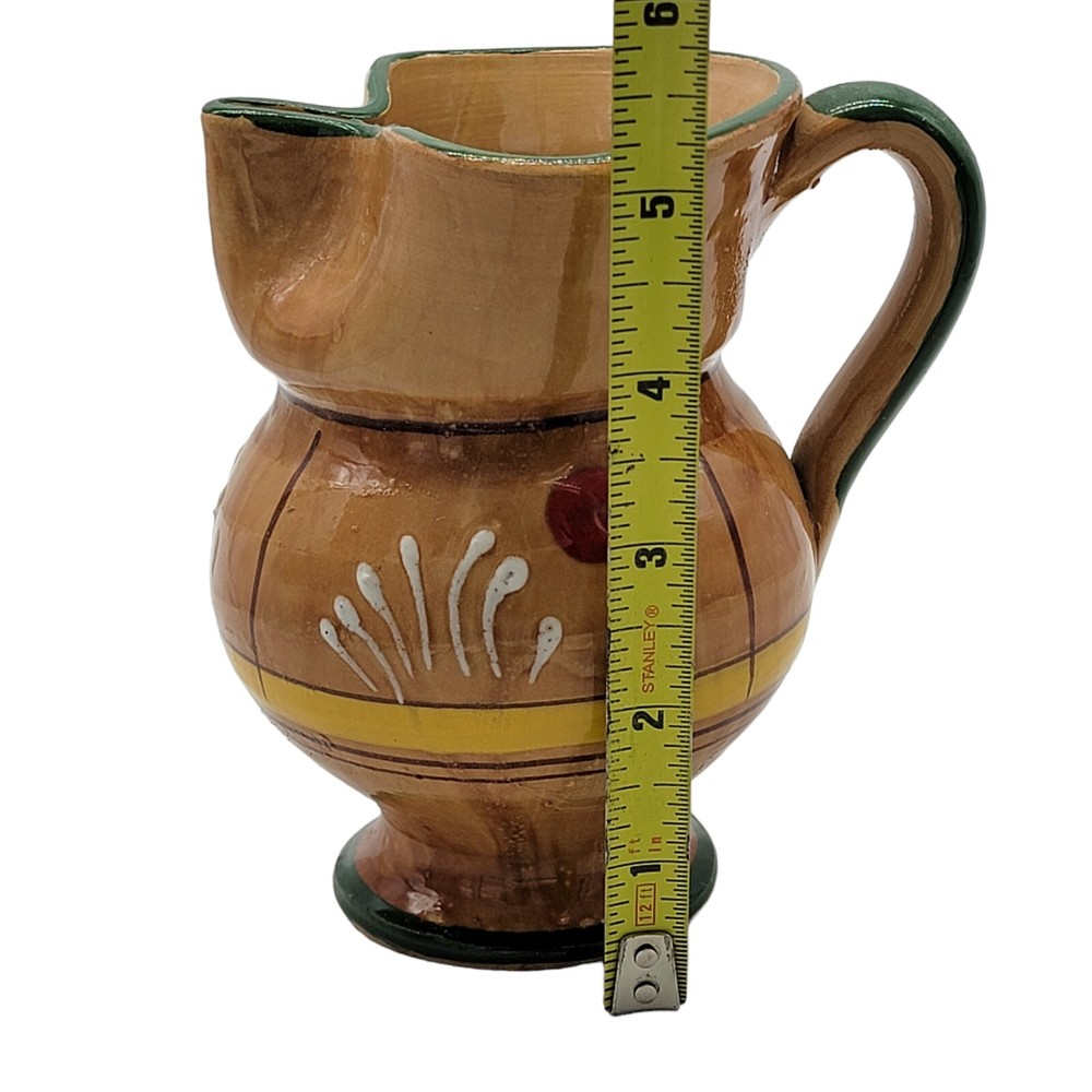 5" Brown Pottery Handled Pitcher Vase Handpainted Unsigned
