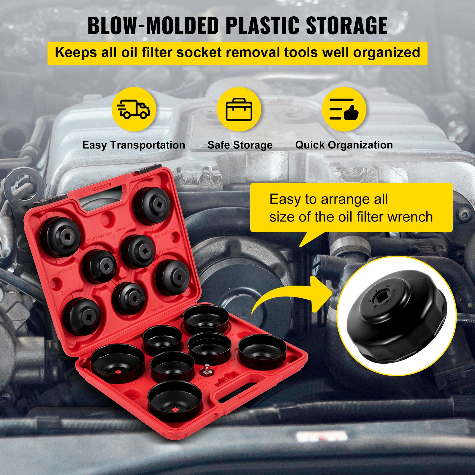 Oil Filter Socket Set Cup Socket Tool Set 14 PCS Oil Filter Cap Wrench