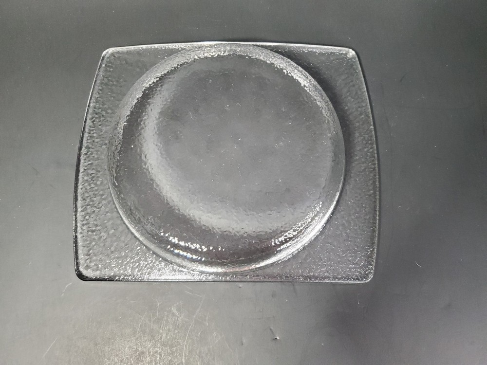 Art Deco Textured Rectangular Glass With Circular Tray Plate