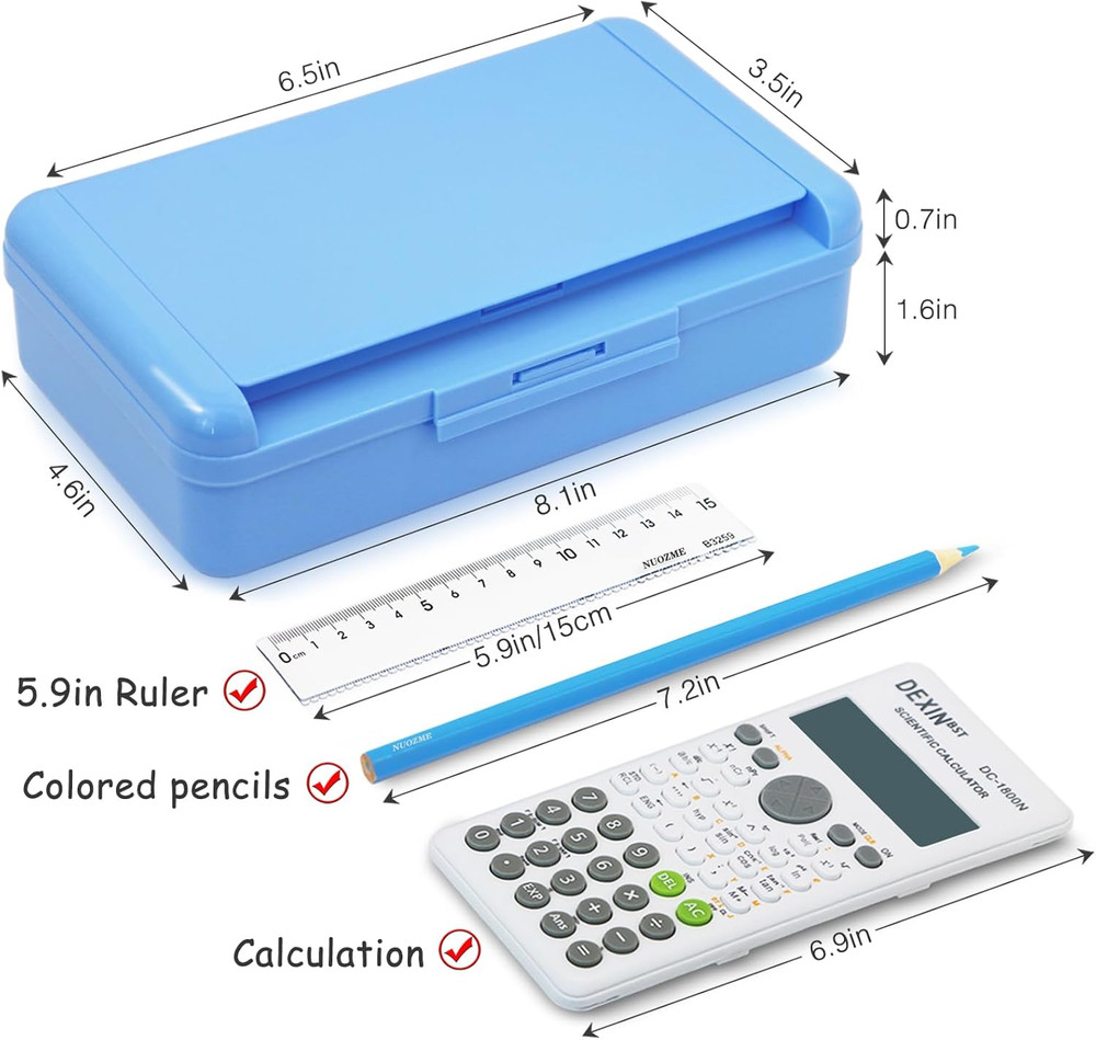 Double Layer Pencil Box, Hard Pencil case 2 Compartments, Plastic Large Capacity