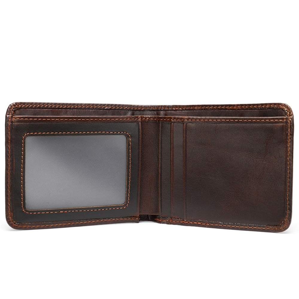 Mens Leather Bifold Wallet RFID Blocking Vertical Horizontal Brown