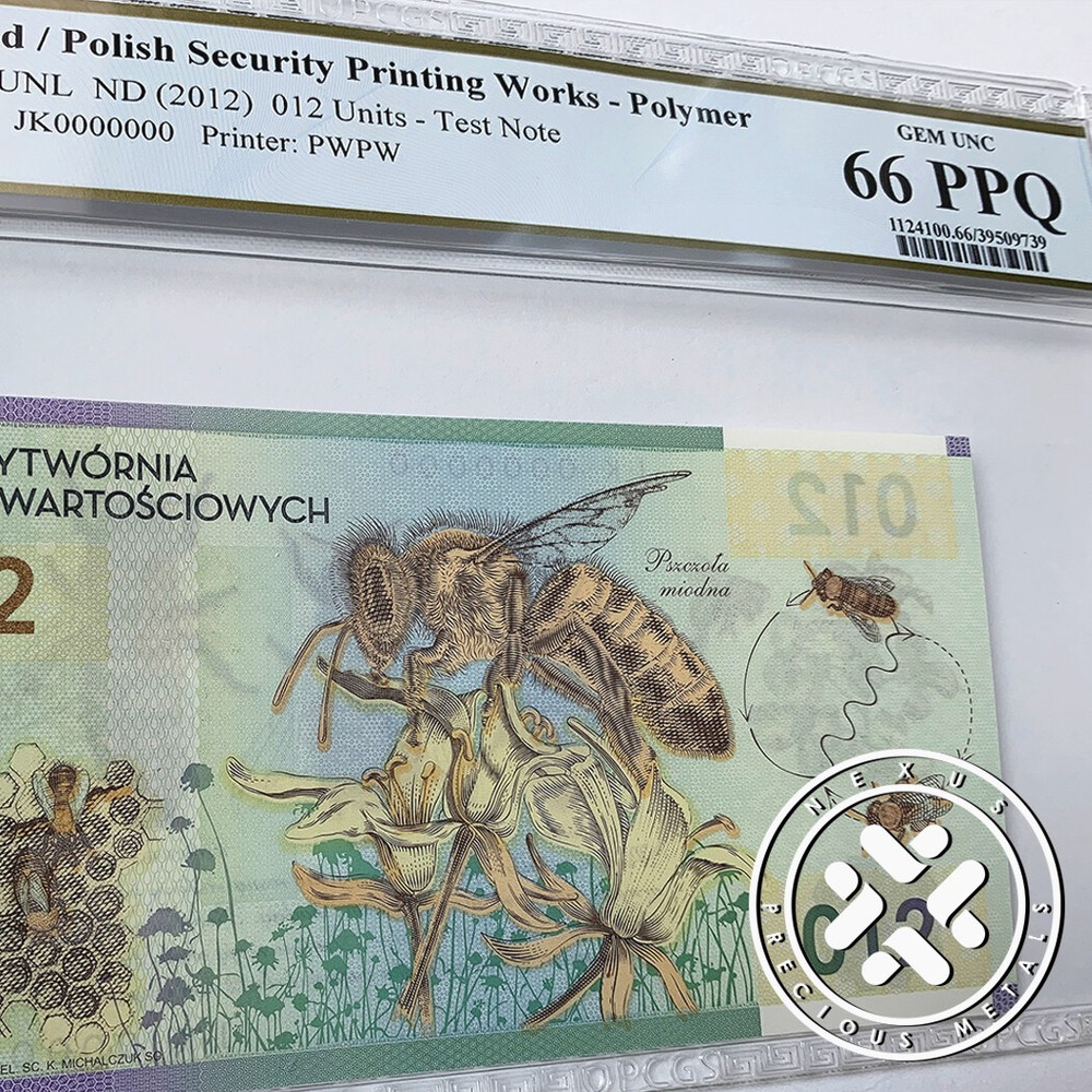 2012 POLAND PWPW TEST NOTE PCGS BANKNOTE 66 PPQ SUPERB GEM UNC 012 UNITS