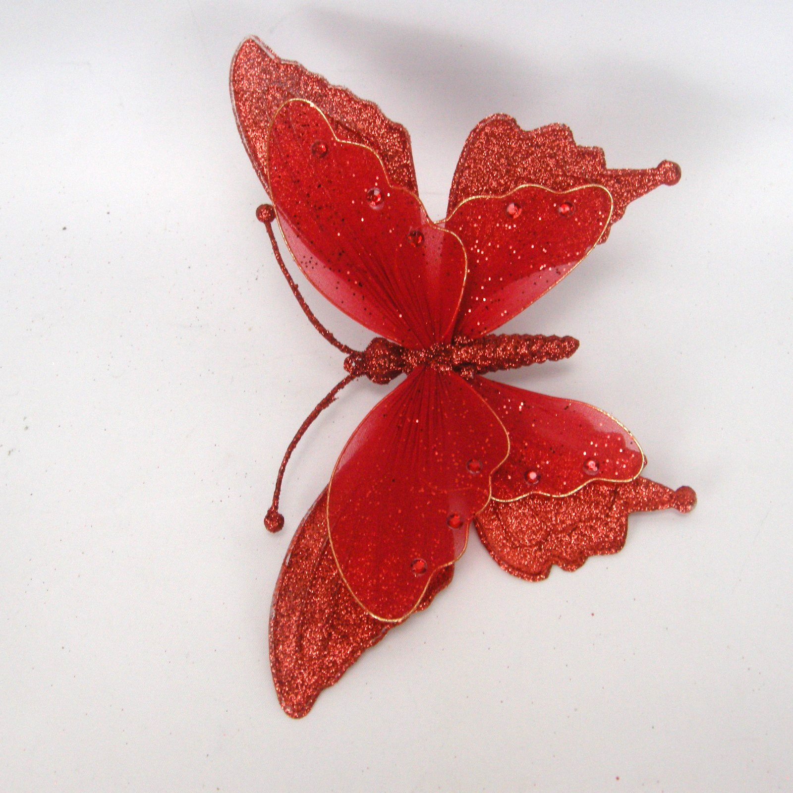 Glittered Red Butterfly Clip On Craft Decorations Floral 2 Large 4 Medium Set