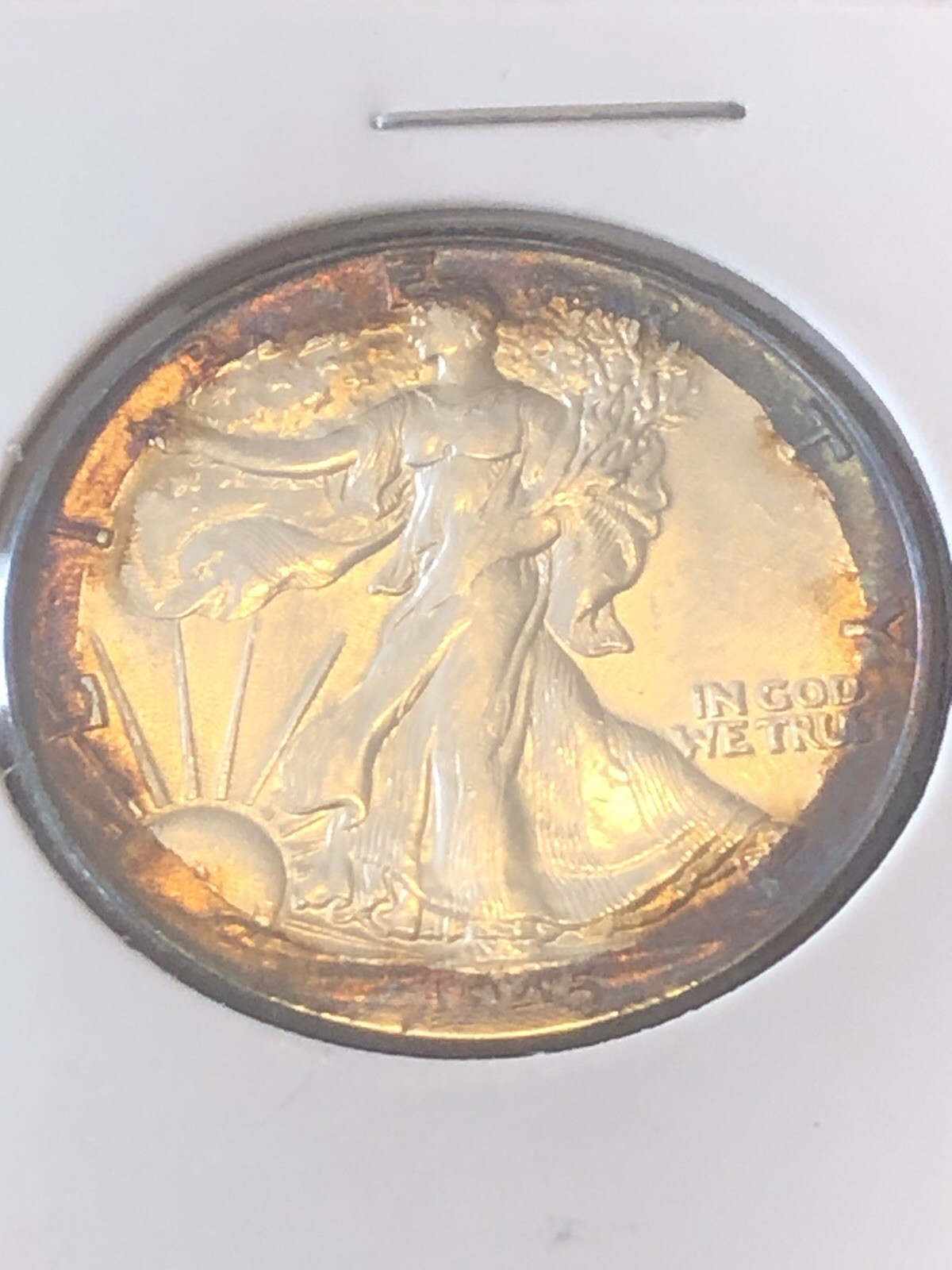 1945 W Walking Liberty Half Dollar Rainbow Toned BU