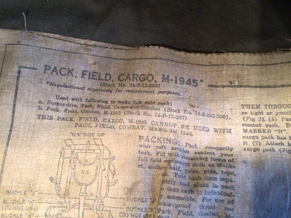 WW11-military 1945 Cargo Field Pack Scuff Marks Stitch & Ring Missing Backpack