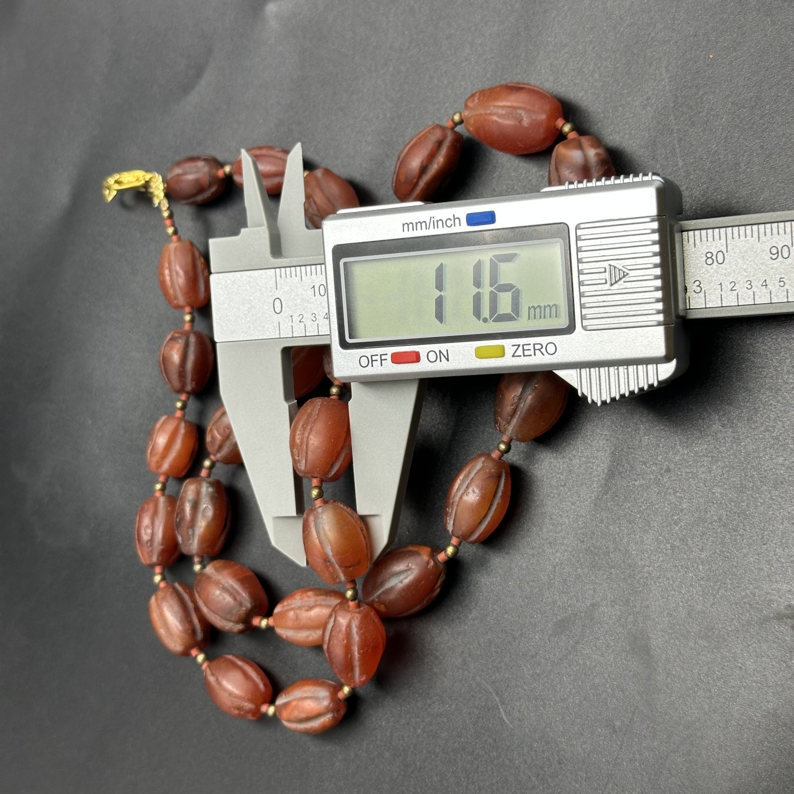 Vintage Himalayan Tibetan Carnelian Carved Agate Oval Shape Beads Necklace Mala