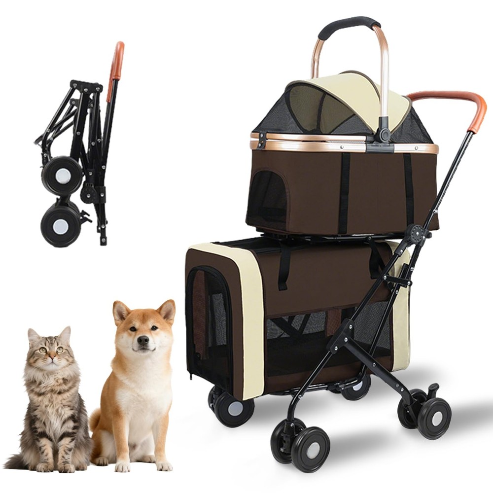 Foldable Double Pets Stroller for Dog Portable Cat Strollers for Small Medium...