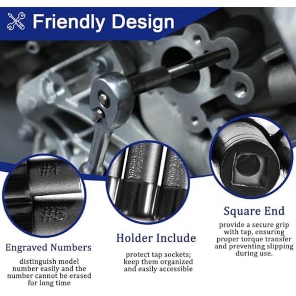 Tap Socket Set 8 Pcs/Set - Tool Corporation Prt# 70500 with Iron Holder BLACK