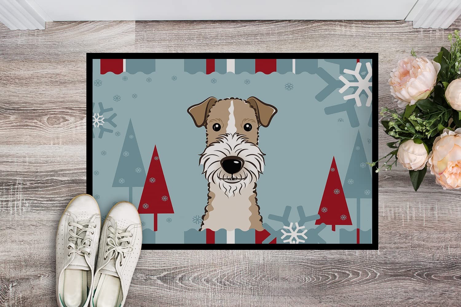 Caroline's Treasures BB1743MAT Winter Holiday Wire Haired Fox Terrier Doormat 18