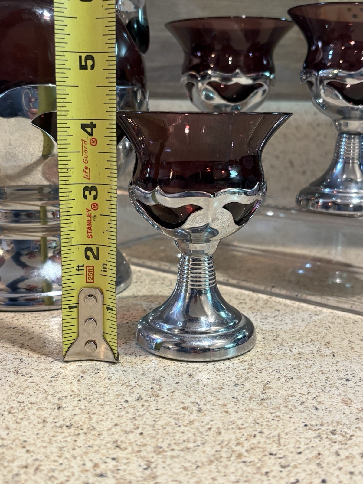 Farber Bros Krome Kraft Amethyst Cocktail Decanter with 6 Glasses