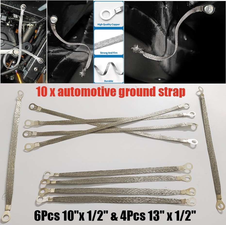 10X Braid Ground Strap Car Engine Ground Strap Cable Firewall Hood Wire End Kits