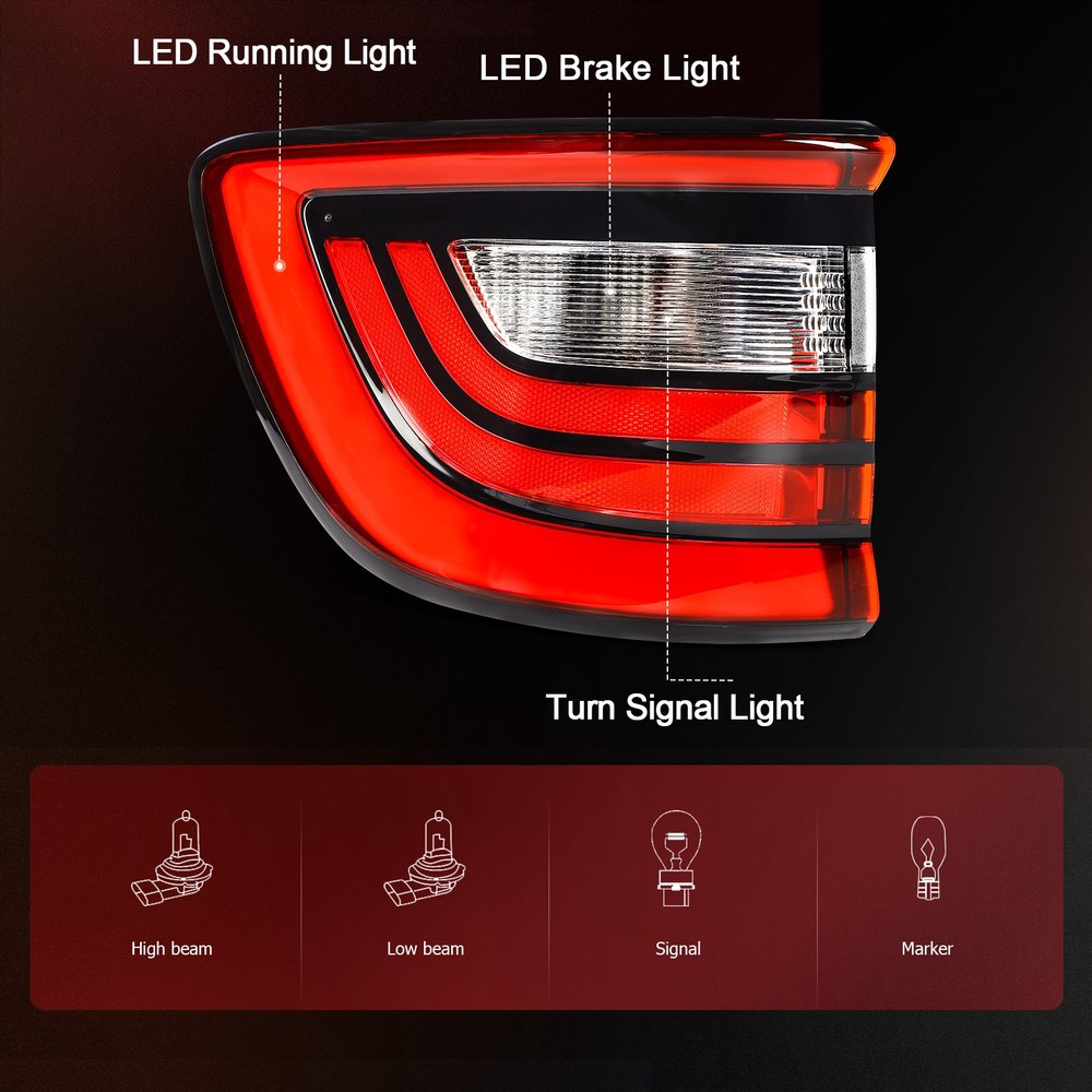 Left Driver Side Outer Full LED Tail Light Assembly For 2014-2025 Dodge Durango