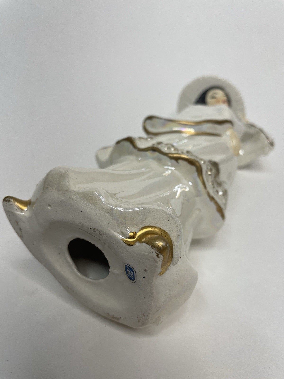 Vintage Geisha Porcelain Figurine Japanese Statue Vintage Iridescent White 8.5”