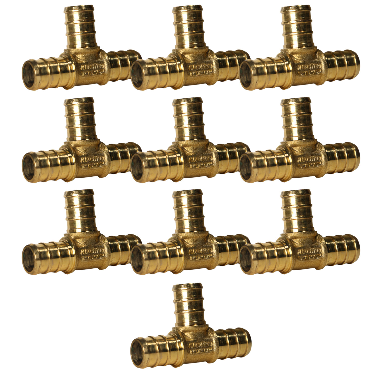 10 Pack XFITTING 1/2" x 1/2" x 1/2" Pex-B Tee, Pex Barb Crimp Tee, Lead Free