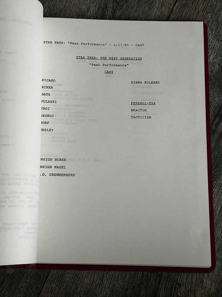 STAR TREK Script The Next Generation Peak Performance 2nd Revised Final Draft