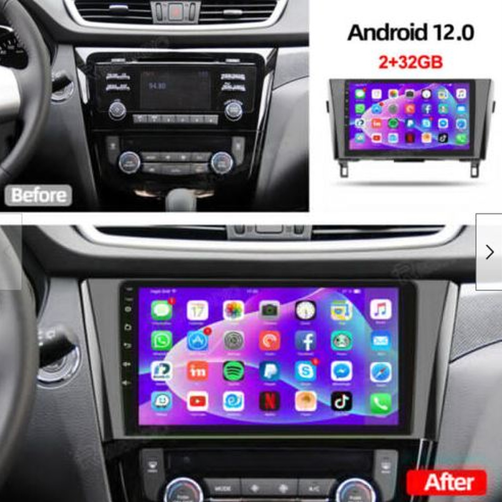 10" Para Nissan Rogue X-Trail Qashqai 2014-2019 Carplay Radio de coche estéreo