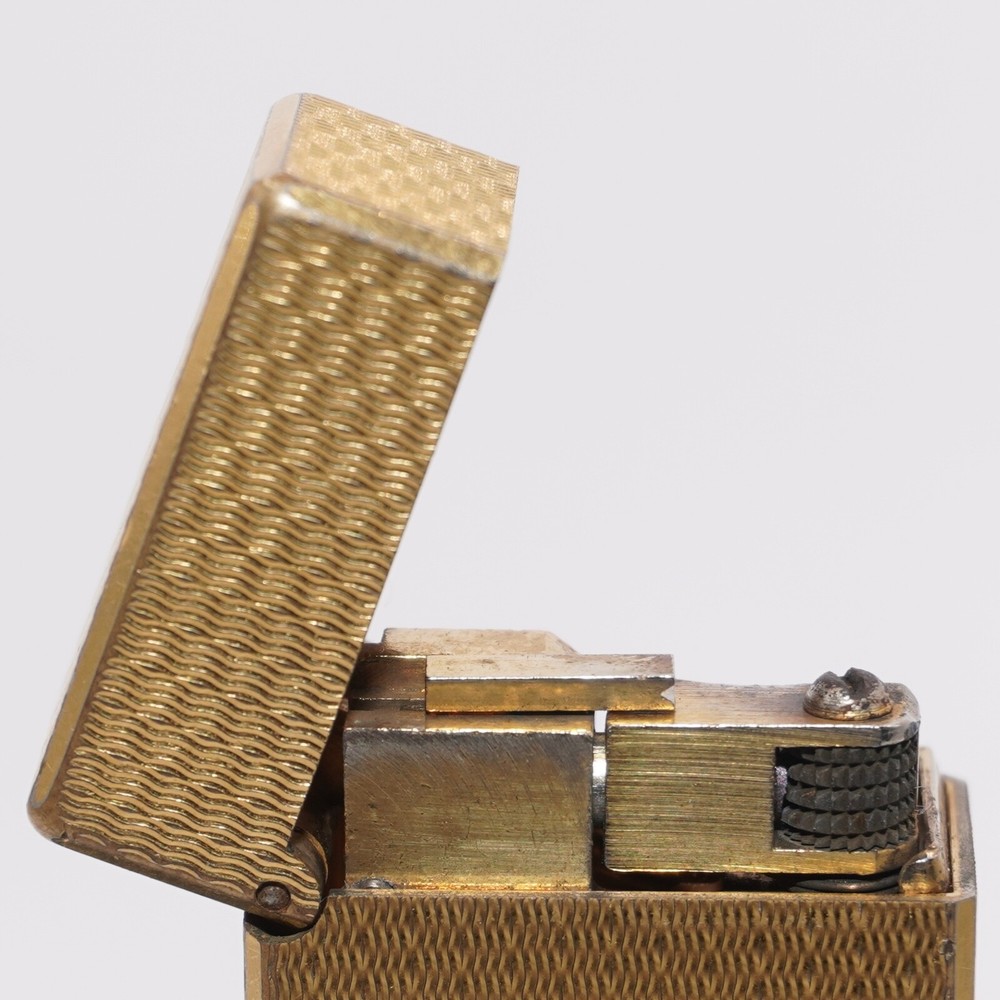 Dunhill Lighter Gold plate Basket Check Pattern_Ultrasonically cleaned_Working