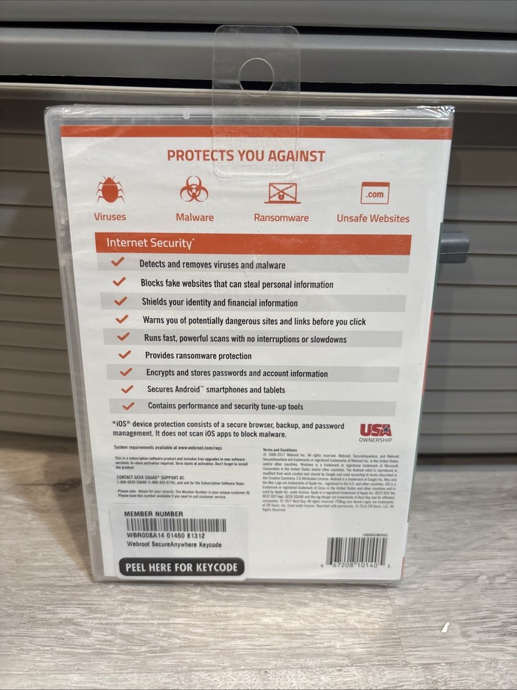 WEBROOT Secure Anywhere Internet Security Plus 3 Devices Antivirus Mobile PC Mac