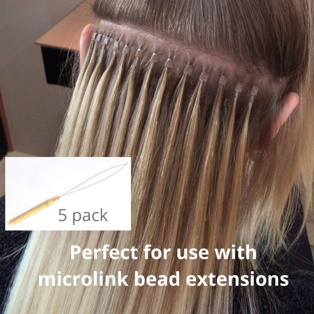 5 Wooden Hair Extensions Loop Needle Threader Wire Pulling Hook Tool for Silicon