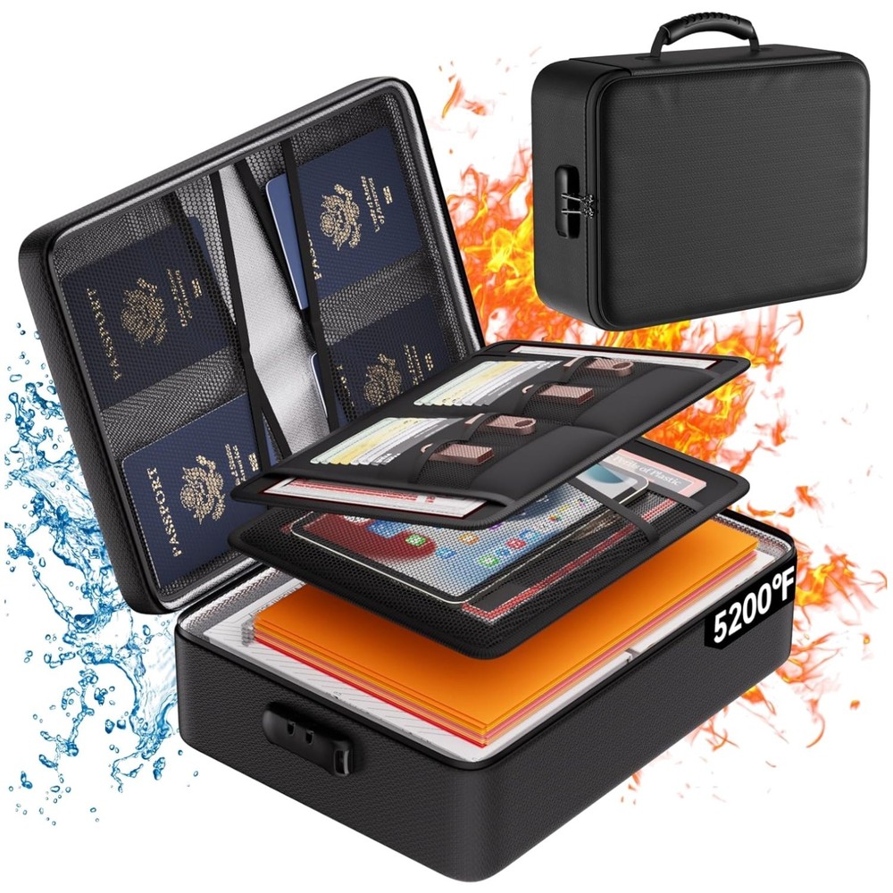Upgraded Fireproof File Organizer, Lockable Bag