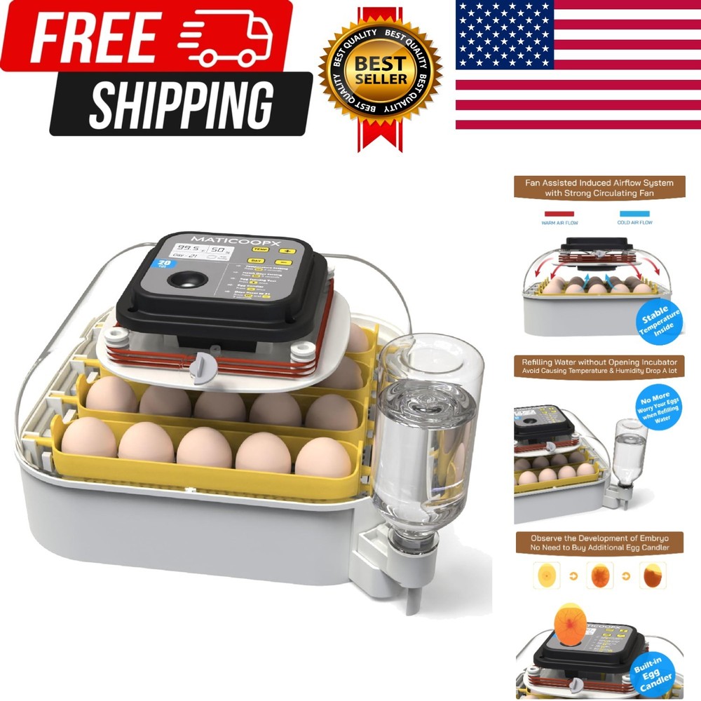 20 Egg Incubator with Humidity Display, Egg Candler, Automatic Egg Turner, fo...