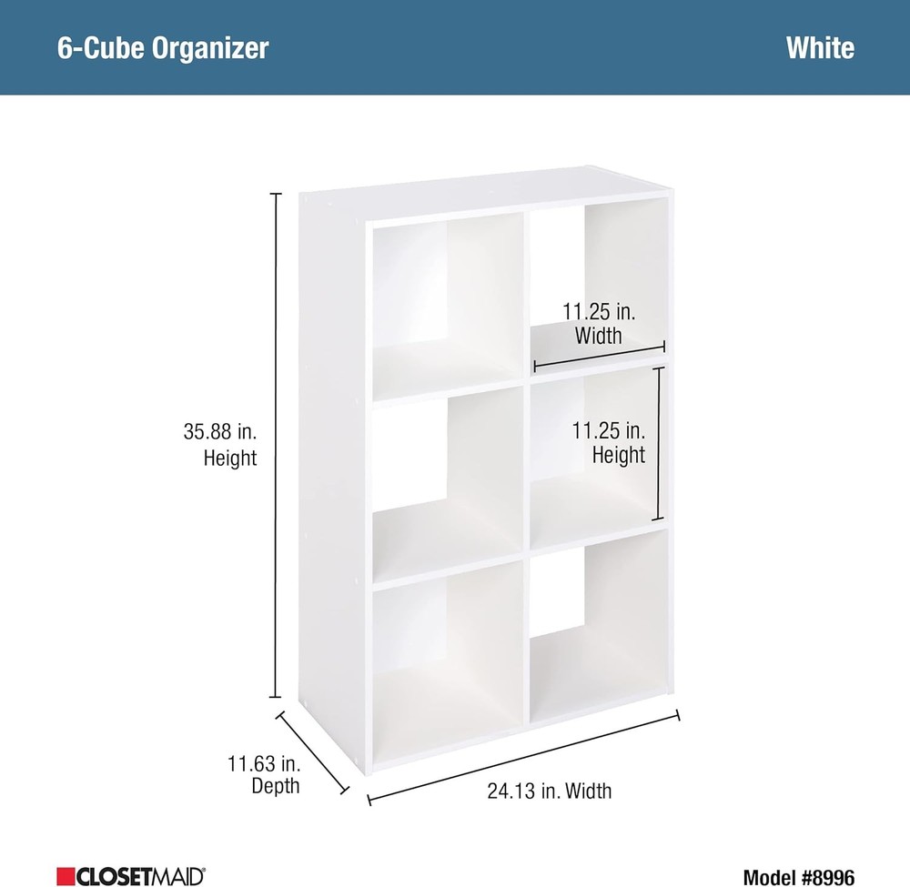 ClosetMaid Cubeicals 6 Cube Storage Shelf Organizer Bookshelf, Stackable, Vertic