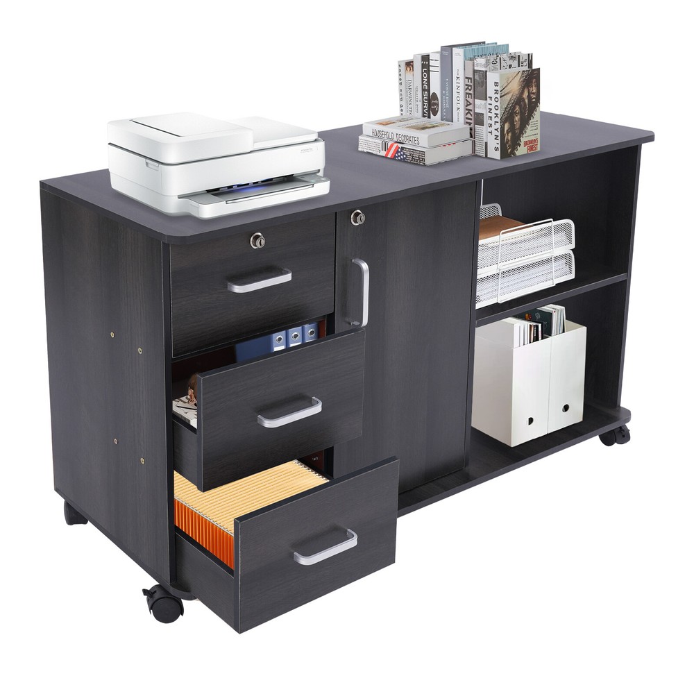 Mobile File Cabinet with 3 Drawers, Locking Design, Printer Stand, Black US!