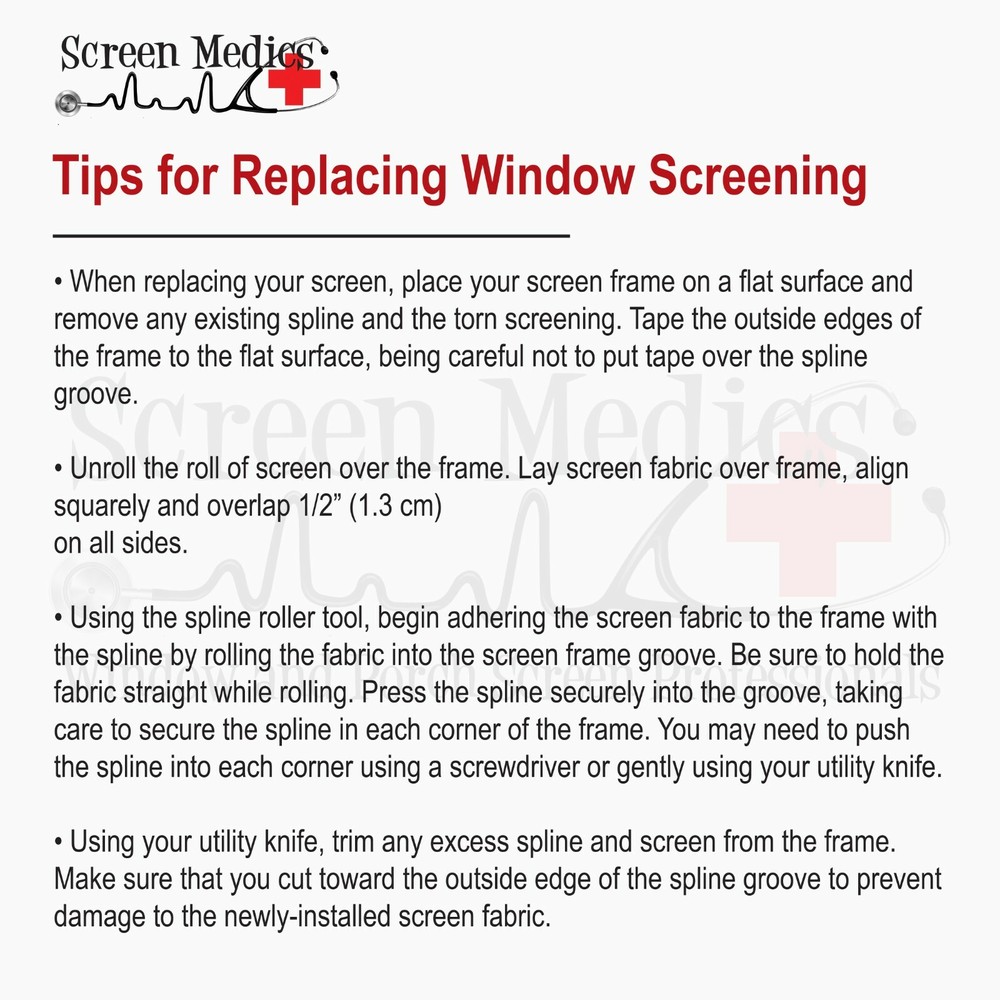 Window Screen Replacement Kit w/ Rolling Tool Windows Up To 36"x84"