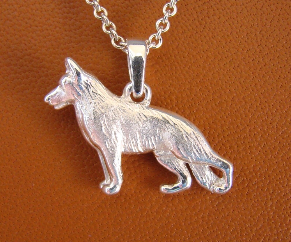 Small Sterling Silver German Shepherd Dog Standing Study Pendant
