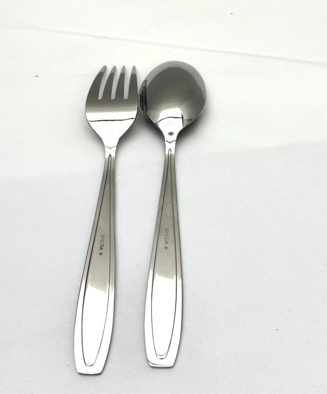 Serving Fork & Solid Spoon Oneida Court Sand SS Flatware #89232 READ!