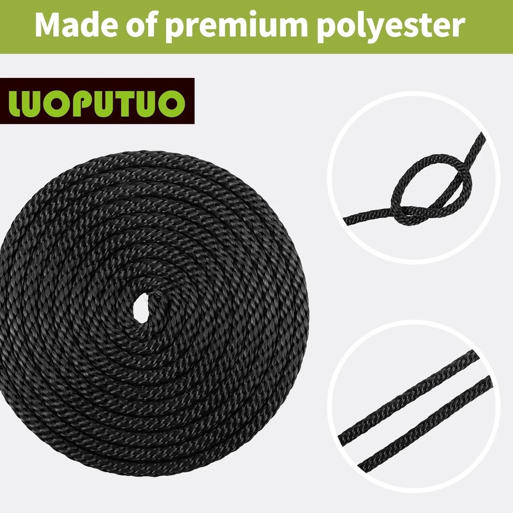 5/16 250ft Black Polyester Solid Braid Rope