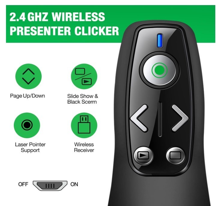 USB Empfanger Presentation Clicker Wireless Presenter Remote for PowerPoint, Pow