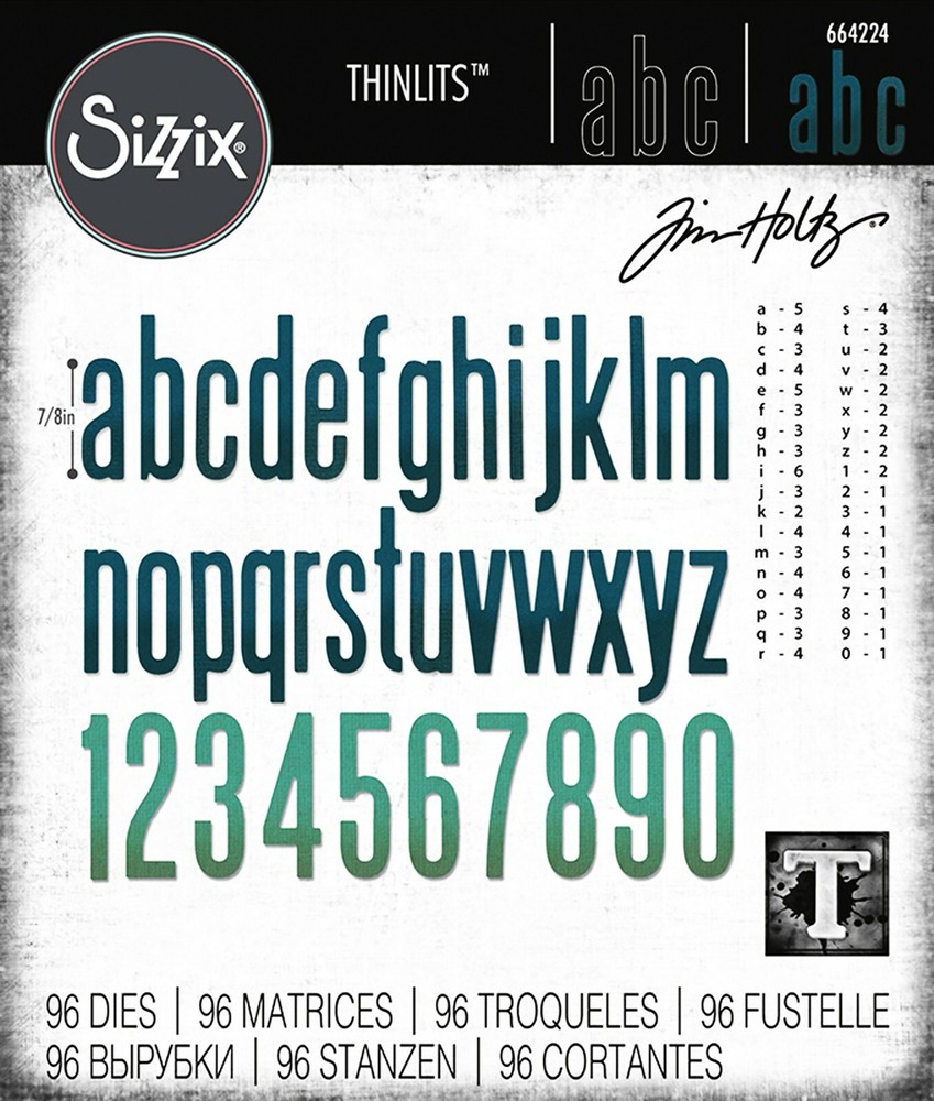 Sizzix Thinlits Classic Alphanumeric Lower 96PK set #664224 Retail $22.99 Holtz