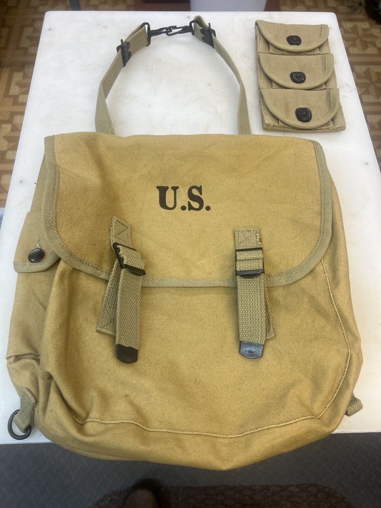 R B Hanson Mfg Co Canvas Military Carrying Pouch Dated 1942 + Ammunition Pouch