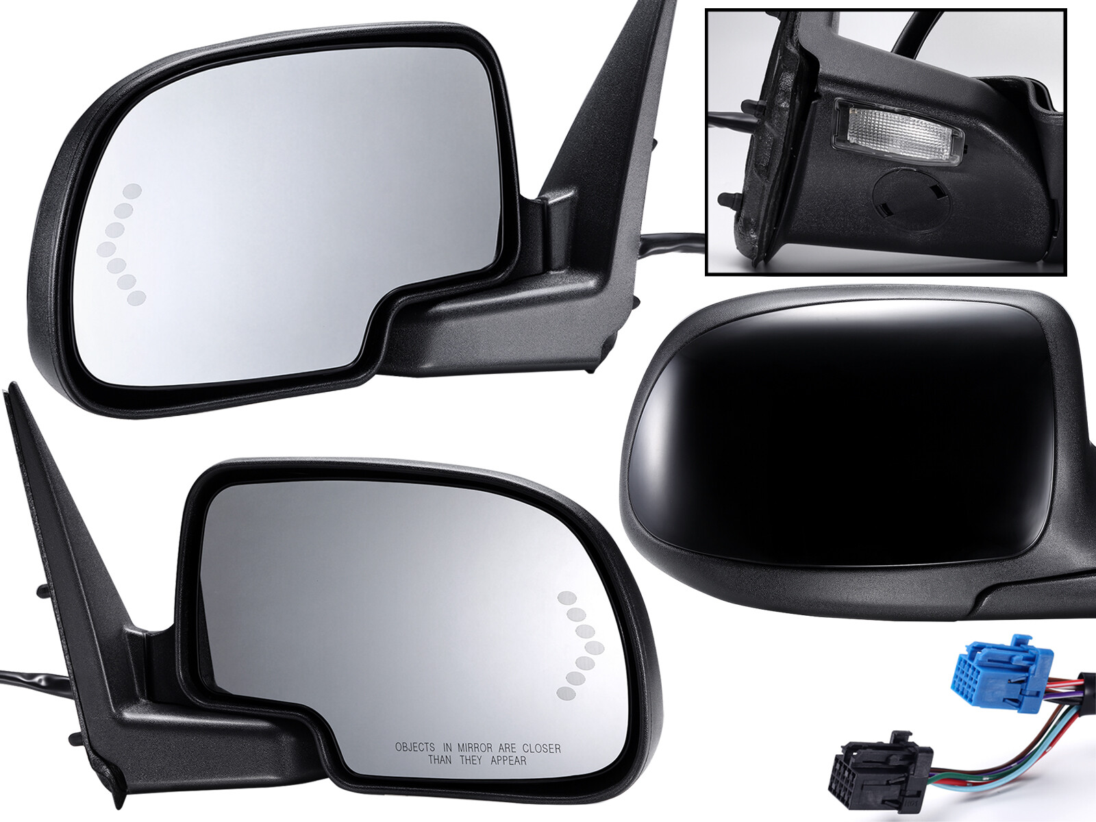 For 2003-2007 GM Pickup Truck Mirror Power Folding Signal Puddle Right Left Pair
