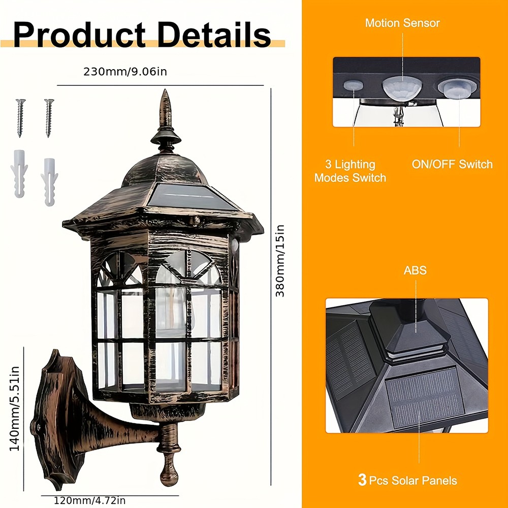 2PCS Solar Wall Lantern Light Dusk To Dawn LED Sconce Lamp Porch Outdoor Lamp