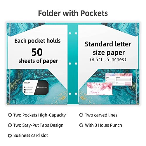 Folders with Pockets, Waterproof Plastic Folder with Two Marble and Flowers