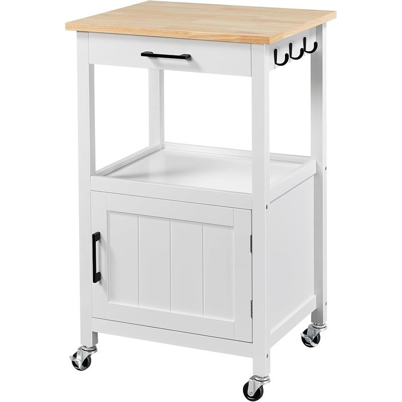 Movable Kitchen Cart W/ Lockable Wheels Storage Hooks Compact Elegant Design New