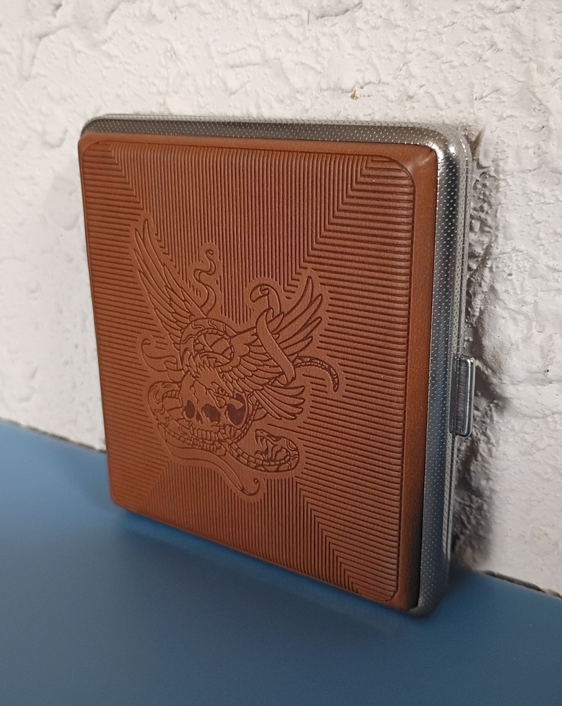 Metal Cigarette Case Spring Loaded Hinged Spine Eagle Design for King Size