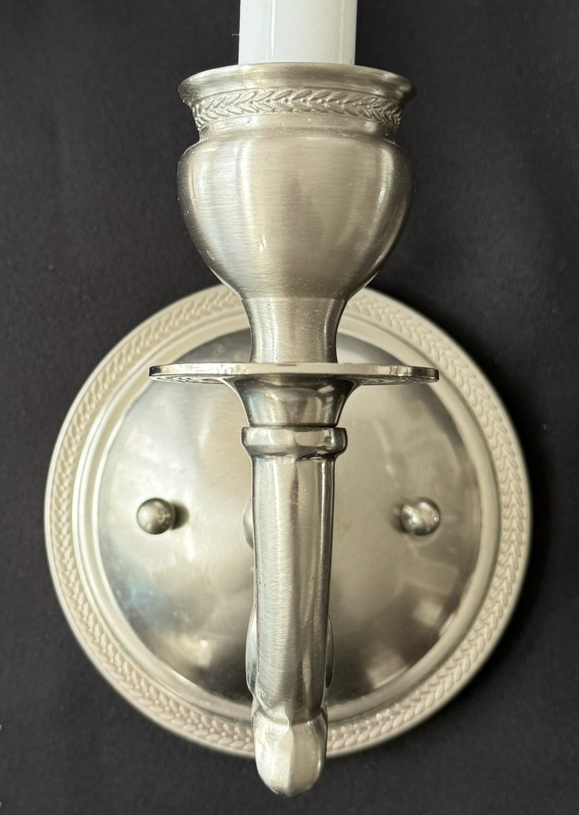 Vintage Pair Stately Pewter Silver Single Arm Wall Sconce Sconces Engraved