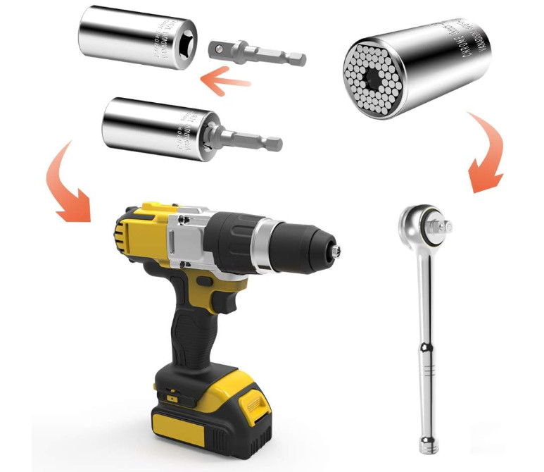 Llave de vaso universal autoajustable 9-27 mm para carraca y taladro