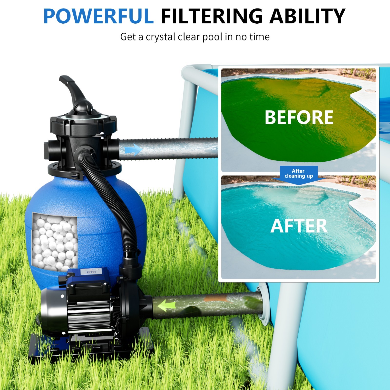 FOTING Sand Filter Pump for Above Ground Pool with Timer, Swimming Pumps System