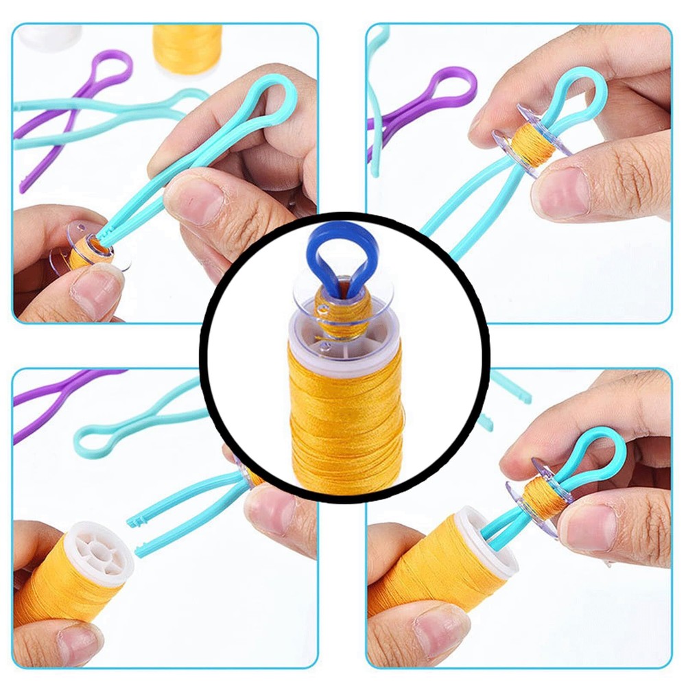 100PCS Colorful Bobbin Thread Holders Plastic Thread Spools Clamps Thread Bud...