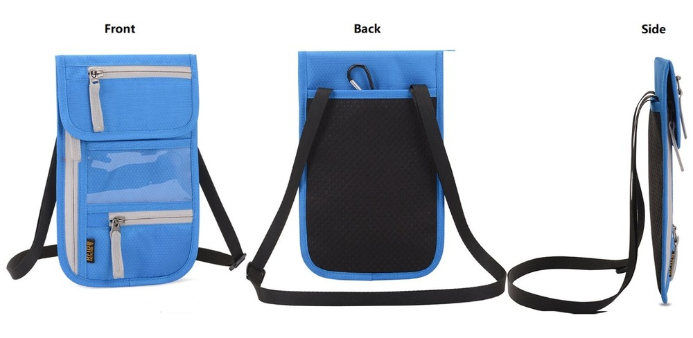 RFID Blocking Travel Neck Pouch, Passport Holder, Multicolor