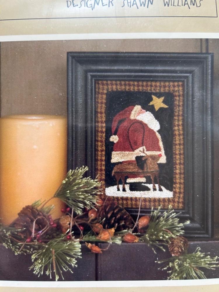 PRIMITIVE PUNCHNEEDLE  EMBROIDERY PATTERN, CRAFTS PUNCH NEEDLE SANTA