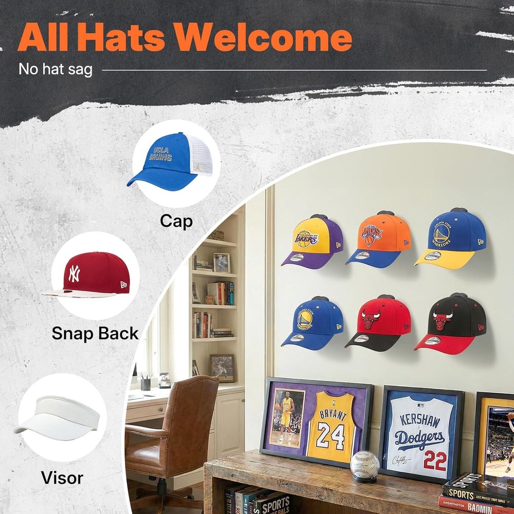 Adhesive Hat Hooks for Wall 16 Pack, Strong Hat Rack for Baseball Cap Display...